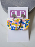 Yellow Pink Blue Colorful Big Lucite Acrylic Statement Dangle Womens Earrings - Nora