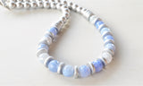 Blue White Silver Long Bead Chunky Agate Wood Statement Necklace - Mollie