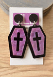 Purple Black Casket Halloween Acrylic Big Dangle Statement Earrings