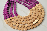Purple Gold Wood Beaded Chunky Multi Strand Statement Necklace - Regan