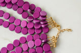 Purple Gold Wood Beaded Chunky Multi Strand Statement Necklace - Regan