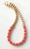 Red Gold Statement Long Beaded Chunky Jade Necklace - Mollie