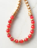 Red Gold Statement Long Beaded Chunky Jade Necklace - Mollie