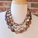 Brown White Statement Stone Beaded Multi Strand Chunky Necklace - Warhol
