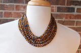 Brown Dark Blue Crystal Faceted Beaded Glass Multi Strand Statement Necklace - Rebecca