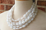 White Lucite Acrylic Beaded Multi Strand Chunky Statement Necklace - Lauren