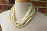 Ivory Acrylic Lucite Bead Chunky Multi Strand Statement Necklace - Alana