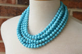 Carolina Blue Acrylic Lucite Bead Chunky Multi Strand Statement Necklace - Alana