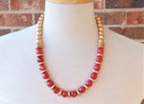 Red Gold Statement Long Beaded Chunky Jade Necklace - Mollie