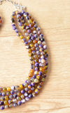 Purple Yellow Statement Beaded Chunky Faceted Stone Necklace - Tara