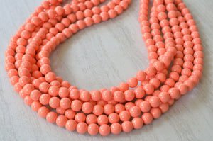 Coral Orange Pink Acrylic Lucite Bead Chunky Statement Necklace - Alana