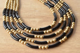 Black Gold Gold Acrylic Tube Bead Multi Strand Statement Necklace - Tanya