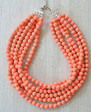 Coral Orange Pink Acrylic Lucite Bead Chunky Statement Necklace - Alana