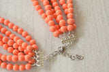 Coral Orange Pink Acrylic Lucite Bead Chunky Statement Necklace - Alana