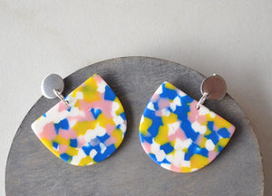 Yellow Pink Blue Colorful Big Lucite Acrylic Statement Dangle Womens Earrings - Nora
