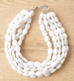 White Lucite Acrylic Beaded Multi Strand Chunky Statement Necklace - Lauren