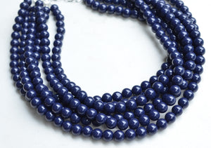 Navy Blue Acrylic Lucite Bead Chunky Multi Strand Statement Necklace - Alana