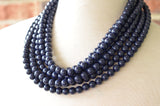 Navy Blue Acrylic Lucite Bead Chunky Multi Strand Statement Necklace - Alana