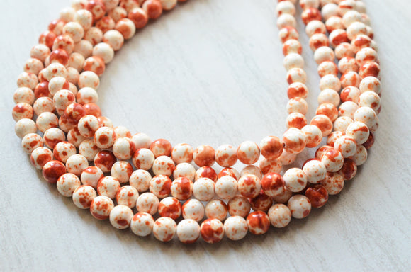 Orange White Statement Beaded Chunky Multi Strand Stone Necklace - Alana