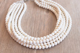White Stone Magnesite Beaded Chunky Multi Strand Statement Necklace - Michelle