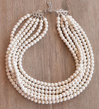White Stone Magnesite Beaded Chunky Multi Strand Statement Necklace - Michelle