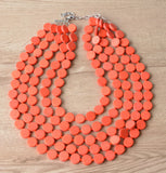 Orange Beaded Wood Chunky Multi Strand Statement Necklace - Charlotte