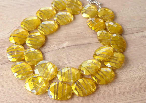 Yellow Acrylic Beaded Chunky Multi Strand Statement Necklace  - Flora