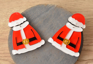 Santa Jacket Christmas Lucite Big Acrylic Dangle Womens Earrings