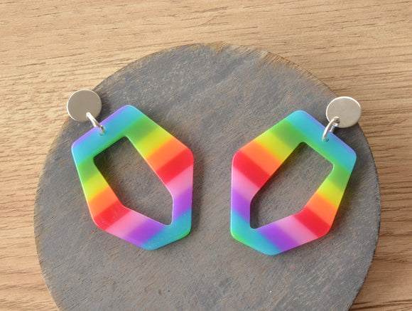 Colorful Rainbow Big Geometric Acrylic Statement Dangle Earrings - Mia