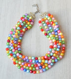 Colorful Beaded Acrylic Lucite Multi Strand Chunky Statement Necklace - Evelyn