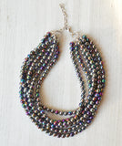 Gray Rainbow Acrylic Lucite Bead Chunky Multi Strand Statement Necklace - Alana