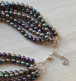 Gray Rainbow Acrylic Lucite Bead Chunky Multi Strand Statement Necklace - Alana