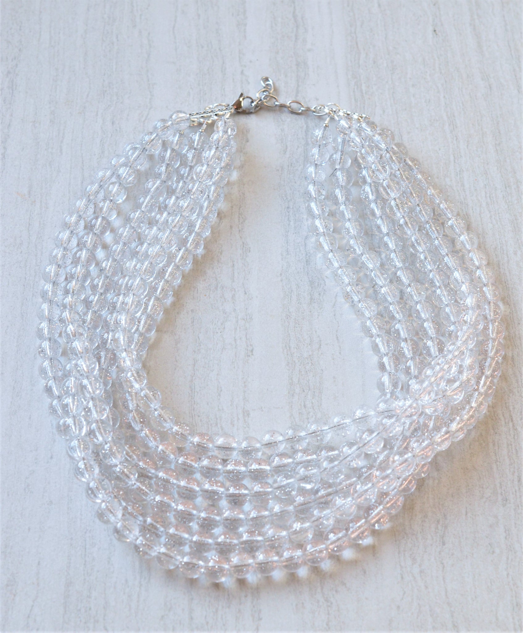 Clear Acrylic Beaded Multi Strand Chunky Statement Necklace