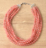 Pink Cherry Quartz Statement Beaded Chunky Faceted Stone Necklace - Tara