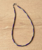 Mens Purple Gray Thin Hematite Magnesite Beaded Long Short Necklace - Wyatt