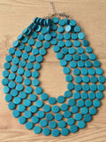 Teal Green Blue Wood Chunky Multi Strand Statement Necklace - Charlotte