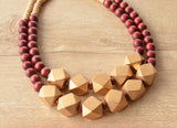 Brown Gold Statement Beaded Wood Chunky Multi Strand Necklace - Riley