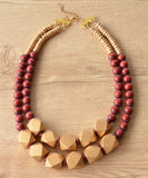 Brown Gold Statement Beaded Wood Chunky Multi Strand Necklace - Riley