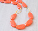 Coral Orange Gold Lucite Long Statement Acrylic Bead Necklace