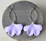 Lavender Ginkgo Matte Leaf Lucite Petal Silver Big Statement Earrings - Avery