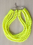 Neon Yellow Acrylic Lucite Bead Chunky Multi Strand Statement Necklace - Alana