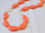 Coral Orange Gold Lucite Long Statement Acrylic Bead Necklace
