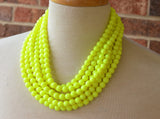 Neon Yellow Acrylic Lucite Bead Chunky Multi Strand Statement Necklace - Alana