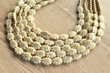 Ivory Gold Flower Lucite Acrylic Beaded Multi Strand Statement Necklace - Ginny