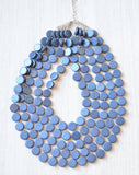 Blue Gray Wood Beaded Multi Strand Chunky Statement Necklace - Charlotte