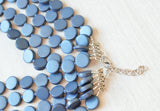 Blue Gray Wood Beaded Multi Strand Chunky Statement Necklace - Charlotte