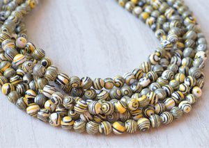 Black Yellow White Swirl Beaded Chunky Glass Multi Strand Statement Necklace - Michelle