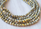 Black Yellow White Swirl Beaded Chunky Glass Multi Strand Statement Necklace - Michelle