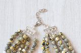 Black Yellow White Swirl Beaded Chunky Glass Multi Strand Statement Necklace - Michelle