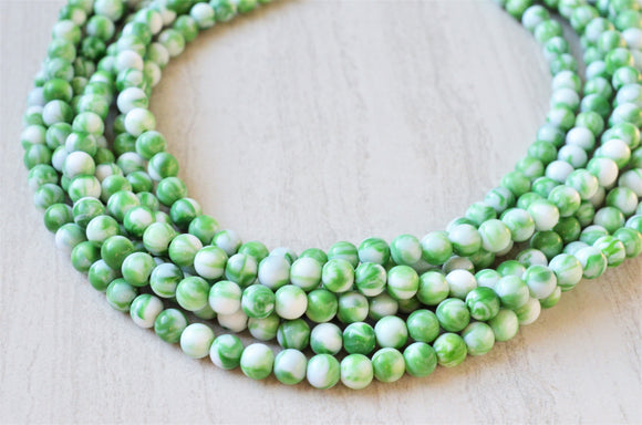 Green White Acrylic Lucite Bead Chunky Multi Strand Statement Necklace - Michelle